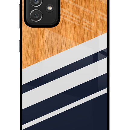 Blue and white wooden Samsung A72 Glass Case Back Cover by Casekaro
