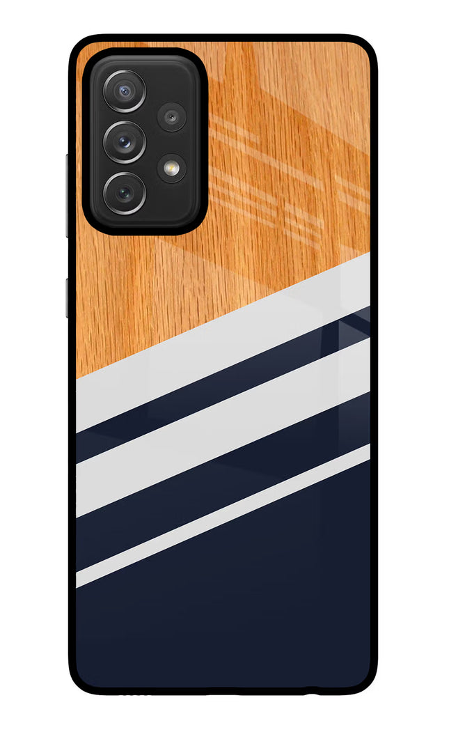 Blue and white wooden Samsung A72 Glass Case Back Cover by Casekaro