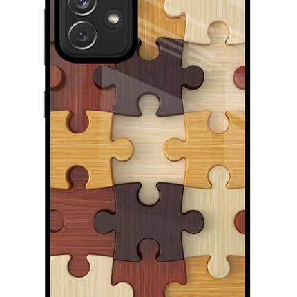 Wooden Puzzle Samsung A72 Glass Case Back Cover by Casekaro