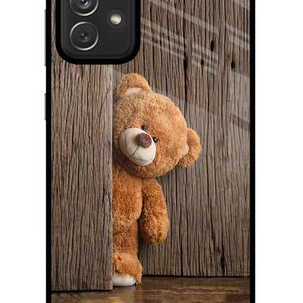 Teddy Wooden Samsung A72 Glass Case Back Cover by Casekaro