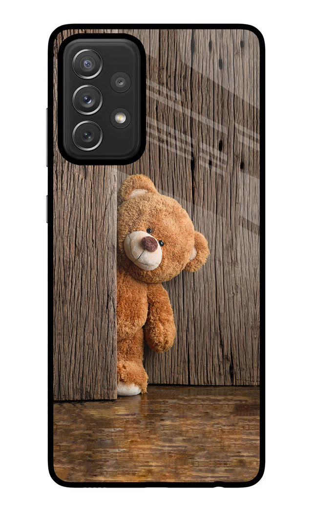Teddy Wooden Samsung A72 Glass Case Back Cover by Casekaro