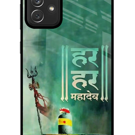Har Har Mahadev Shivling Samsung A72 Glass Case Back Cover by Casekaro