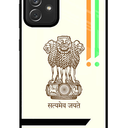 Satyamev Jayate Brown Logo Samsung A72 Glass Case Back Cover by Casekaro