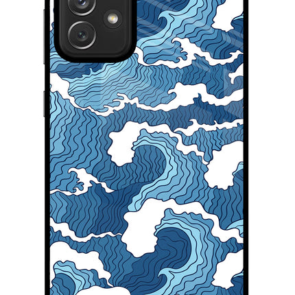 Blue Waves Samsung A72 Glass Case Back Cover by Casekaro