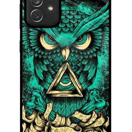 Green Owl Samsung A72 Glass Case Back Cover by Casekaro