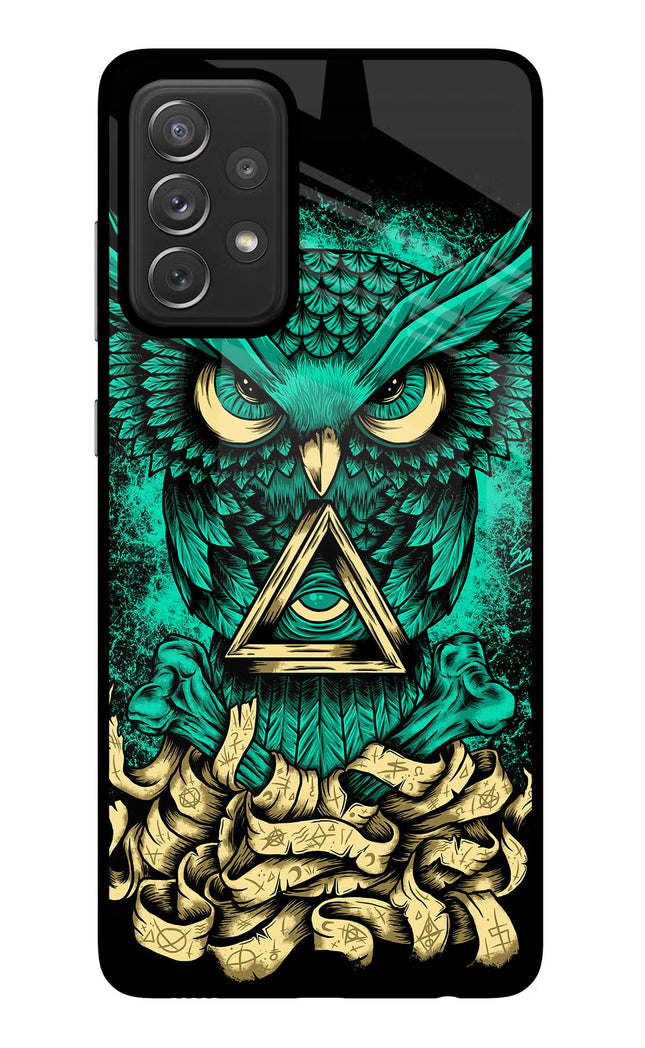 Green Owl Samsung A72 Glass Case Back Cover by Casekaro