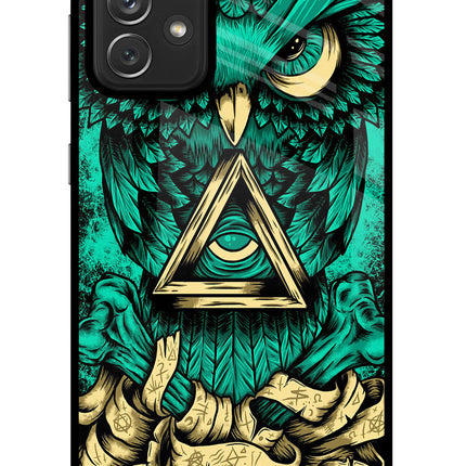 Green Owl Samsung A72 Glass Case Back Cover by Casekaro