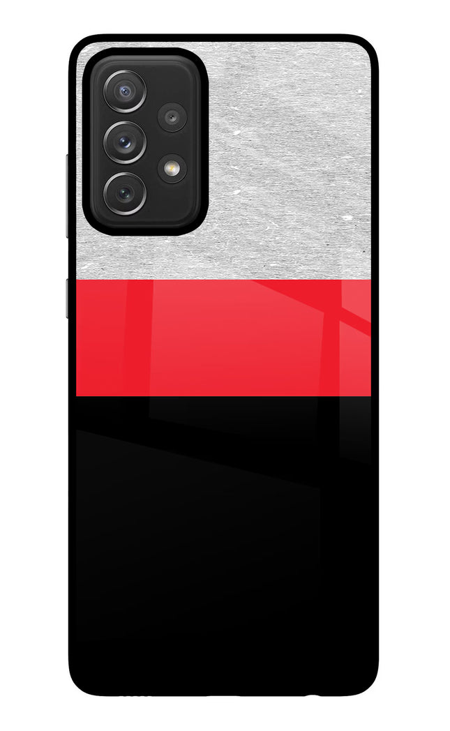 Tri Color Pattern Samsung A72 Glass Case Back Cover by Casekaro