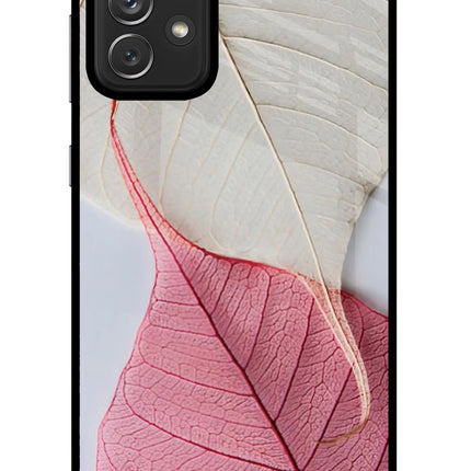White Pink Leaf Samsung A72 Glass Case Back Cover by Casekaro