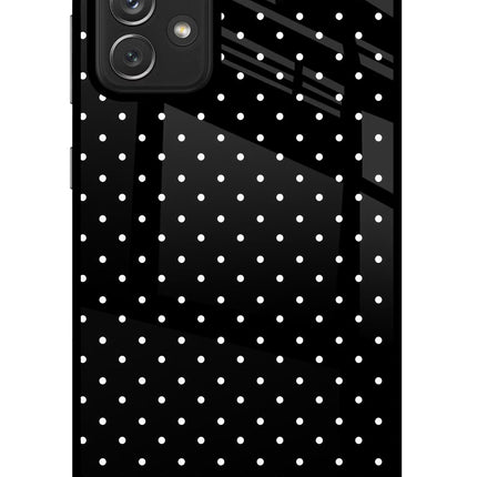 White Dots Samsung A72 Glass Case Back Cover by Casekaro