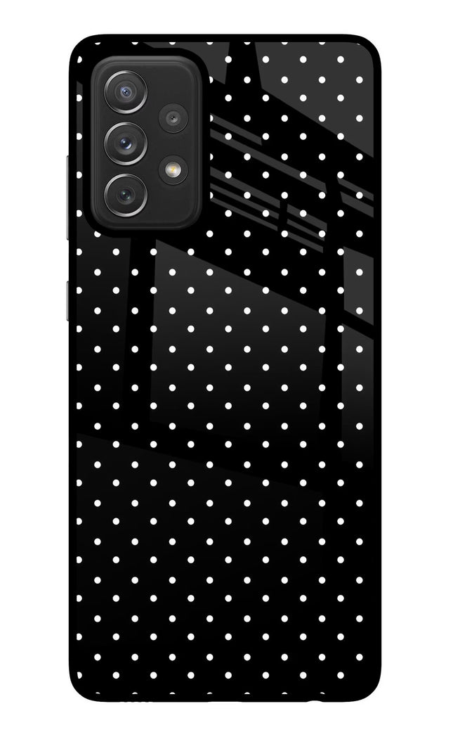White Dots Samsung A72 Glass Case Back Cover by Casekaro