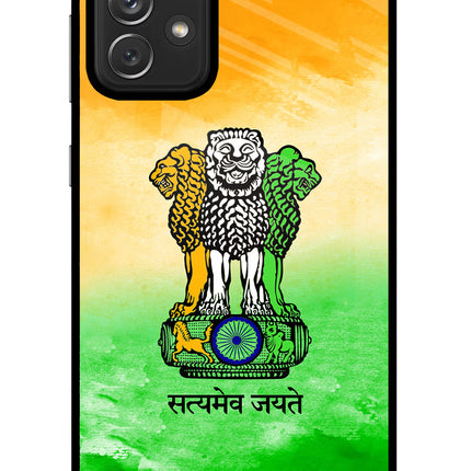 Satyamev Jayate Flag Samsung A72 Glass Case Back Cover by Casekaro