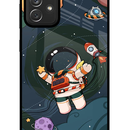 Cartoon Astronaut Samsung A72 Glass Case Back Cover by Casekaro