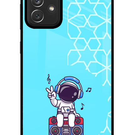 Cute Astronaut Chilling Samsung A72 Glass Case Back Cover by Casekaro