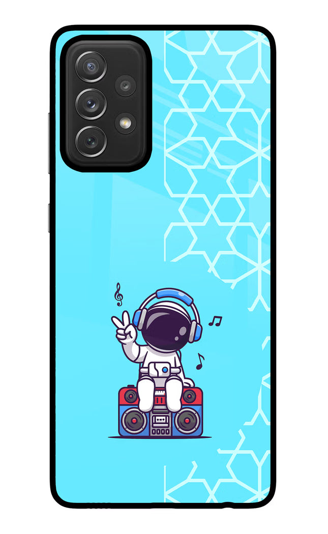 Cute Astronaut Chilling Samsung A72 Glass Case Back Cover by Casekaro
