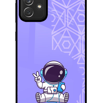 Cute Astronaut Chilling Samsung A72 Glass Case Back Cover by Casekaro