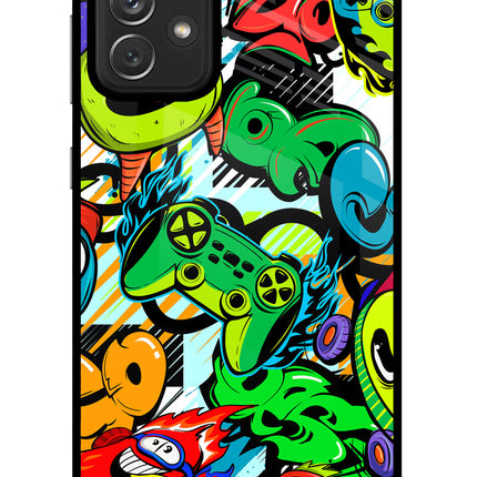 Game Doodle Samsung A72 Glass Case Back Cover by Casekaro