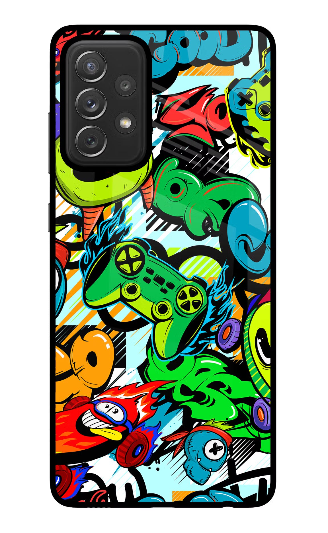 Game Doodle Samsung A72 Glass Case Back Cover by Casekaro