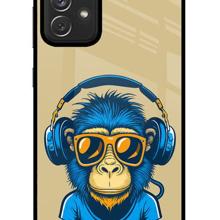 Monkey Headphone Samsung A72 Glass Case Back Cover by Casekaro
