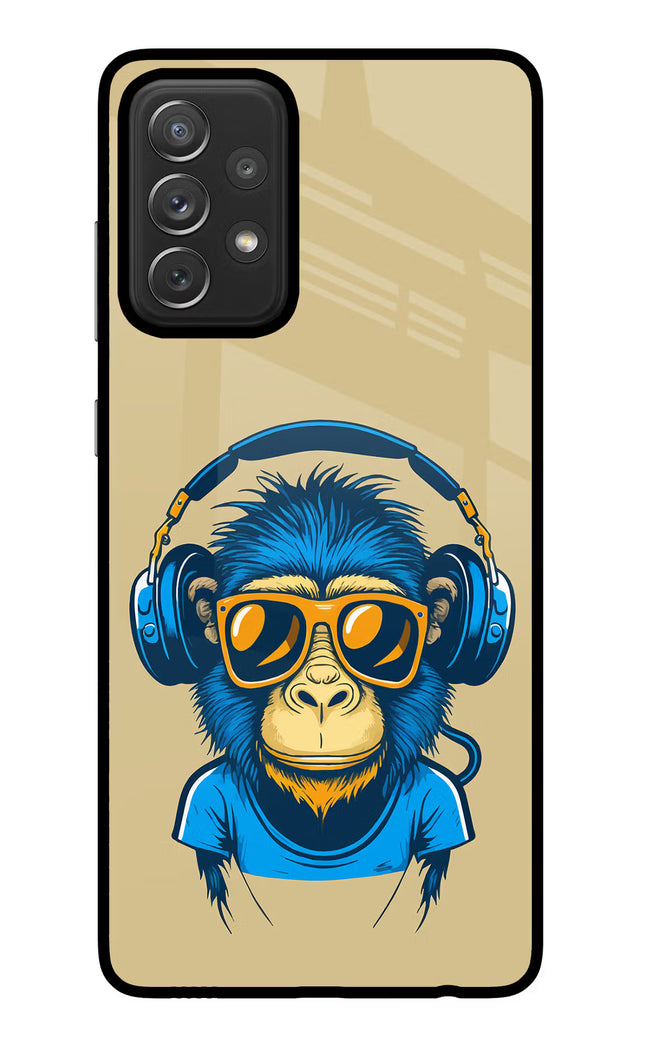 Monkey Headphone Samsung A72 Glass Case Back Cover by Casekaro