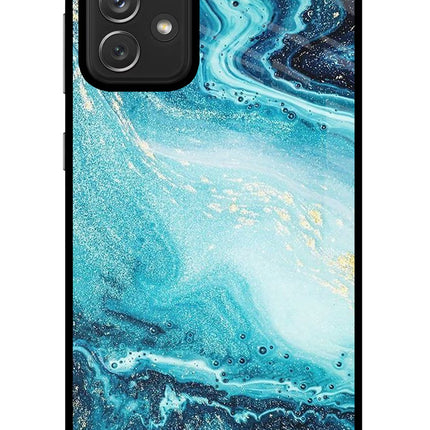Blue Glitter Marble Samsung A72 Glass Case Back Cover by Casekaro