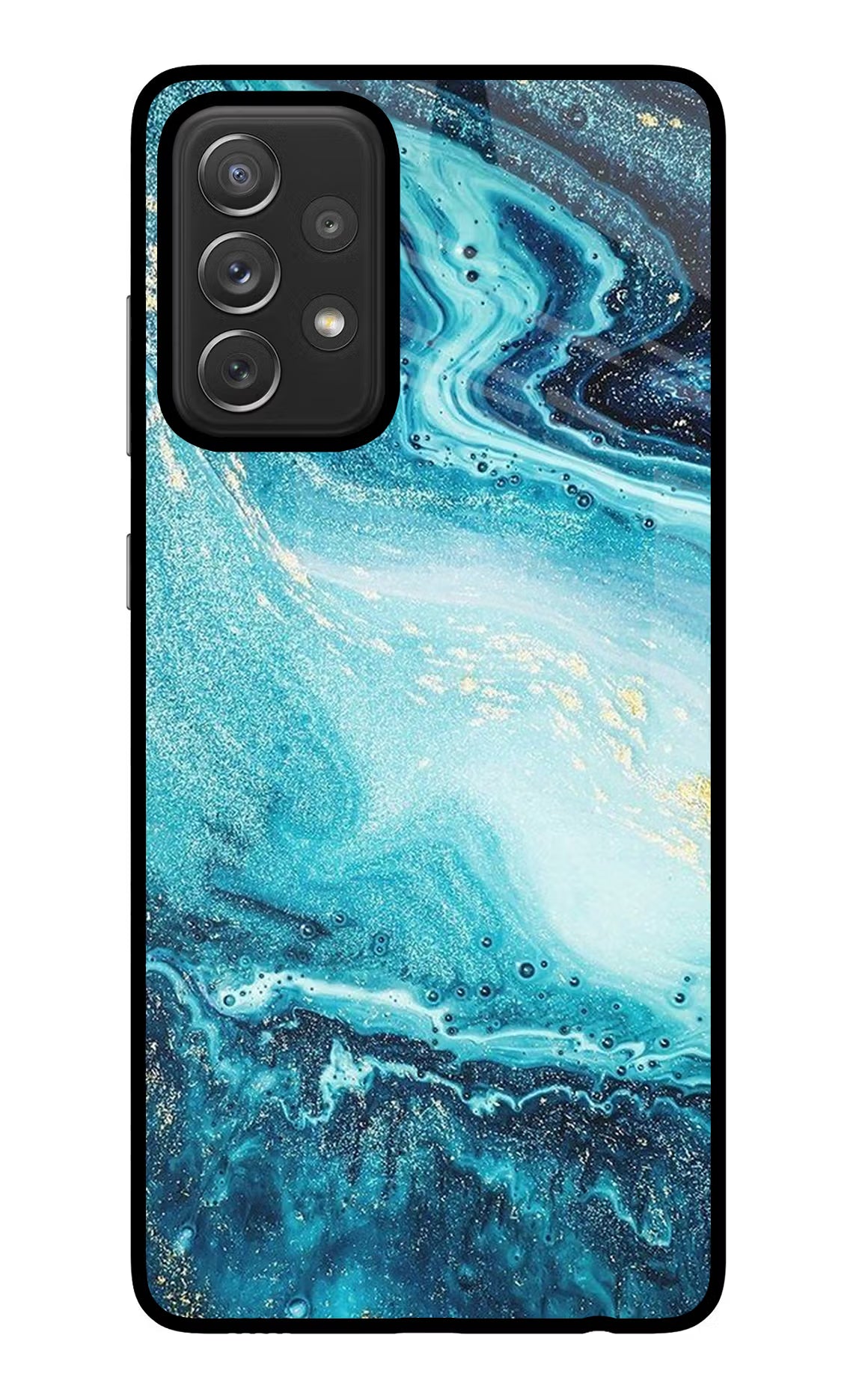 Blue Glitter Marble Samsung A72 Glass Case Back Cover by Casekaro