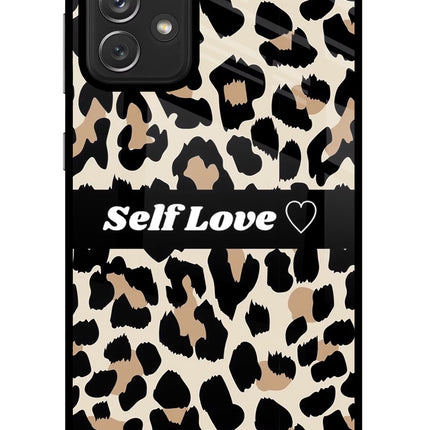 Leopard Print Self Love Samsung A72 Glass Case Back Cover by Casekaro