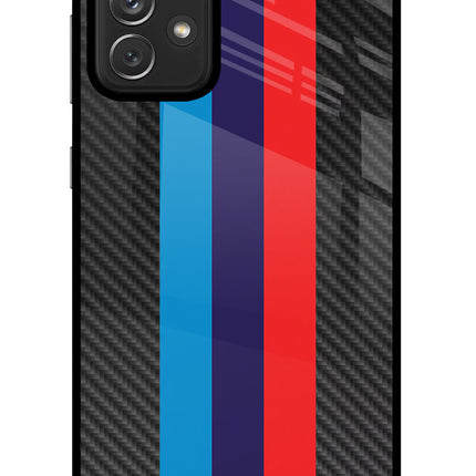 BMW Stripes Pattern Samsung A72 Glass Case Back Cover by Casekaro