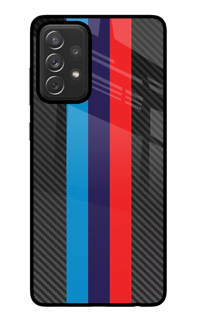 BMW Stripes Pattern Samsung A72 Glass Case Back Cover by Casekaro