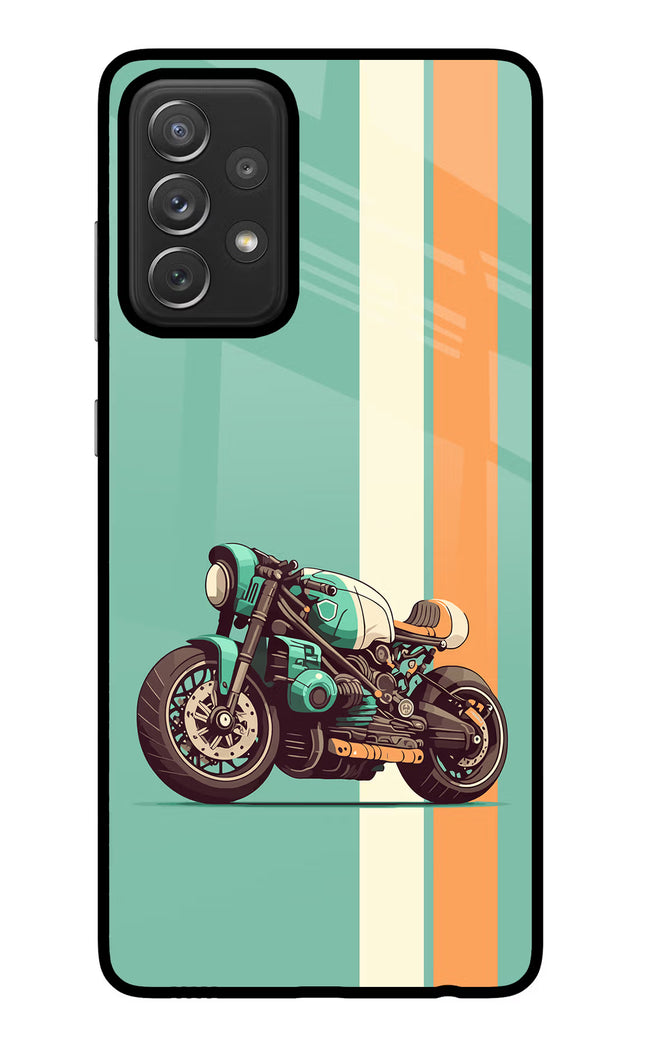 Striped Moto Drift Samsung A72 Glass Case Back Cover by Casekaro