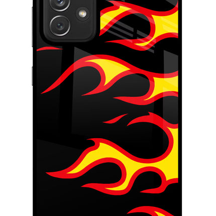 Side Sweep Flames Samsung A72 Glass Case Back Cover by Casekaro
