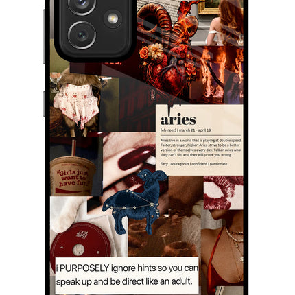 Zodiac Aries Samsung A72 Glass Case Back Cover by Casekaro