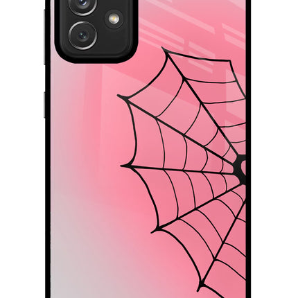 Pink Web Samsung A72 Glass Case Back Cover by Casekaro