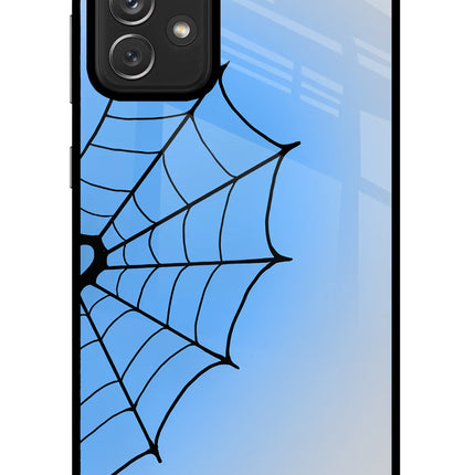 Blue Web Samsung A72 Glass Case Back Cover by Casekaro