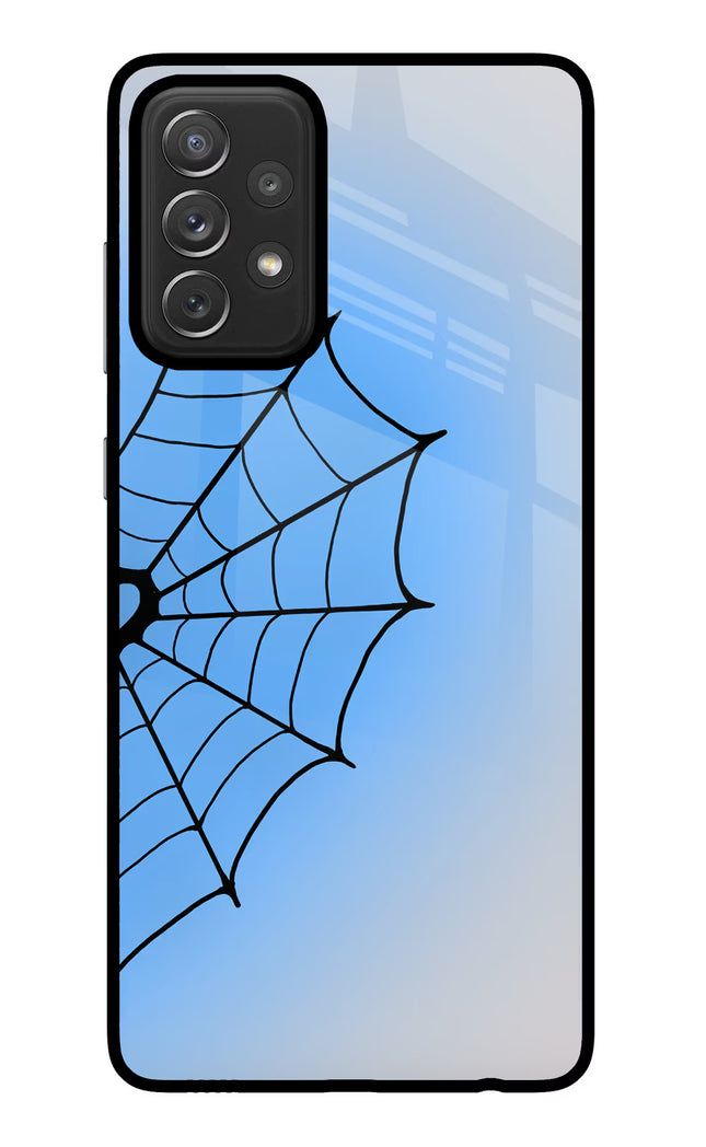 Blue Web Samsung A72 Glass Case Back Cover by Casekaro