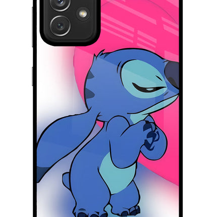 Stitch Hug Samsung A72 Glass Case Back Cover by Casekaro