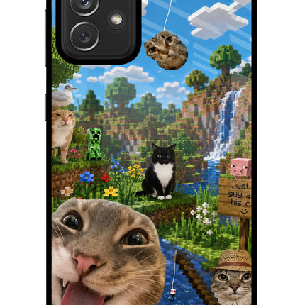 Minecraft Cat Chaos Samsung A72 Glass Case Back Cover by Casekaro