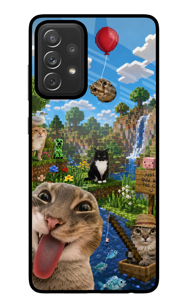 Minecraft Cat Chaos Samsung A72 Glass Case Back Cover by Casekaro