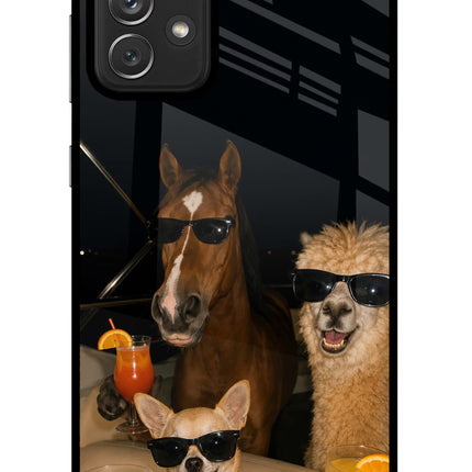 Party Squad Samsung A72 Glass Case Back Cover by Casekaro