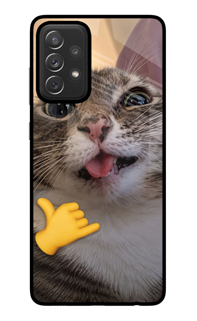 Silly Cat Call Samsung A72 Glass Case Back Cover by Casekaro
