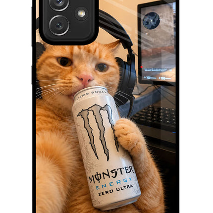 Gamer Cat Energy Samsung A72 Glass Case Back Cover by Casekaro