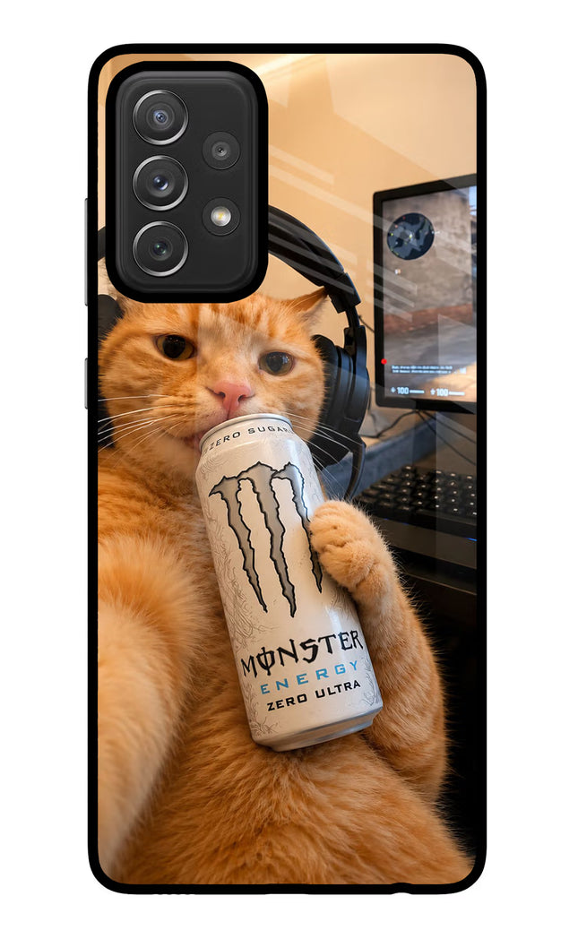 Gamer Cat Energy Samsung A72 Glass Case Back Cover by Casekaro