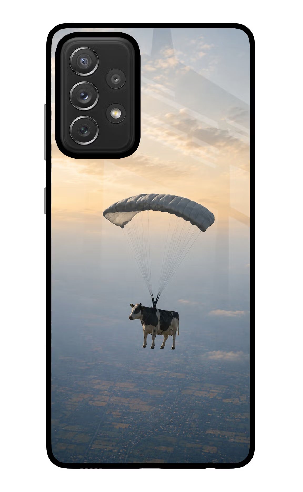 Skydiving Cow Samsung A72 Glass Case