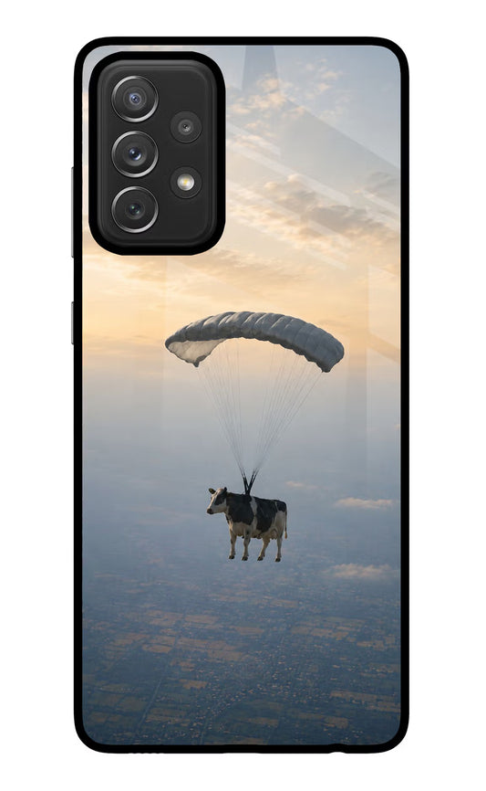 Skydiving Cow Samsung A72 Glass Case