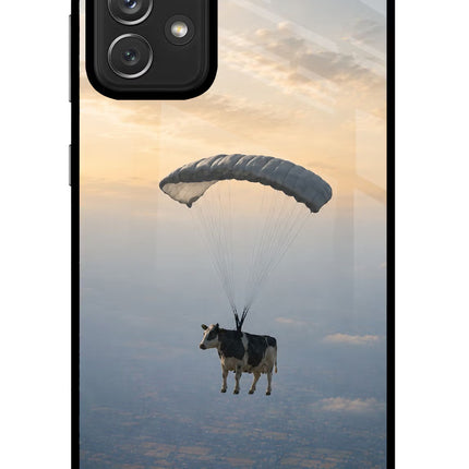 Skydiving Cow Samsung A72 Glass Case Back Cover by Casekaro