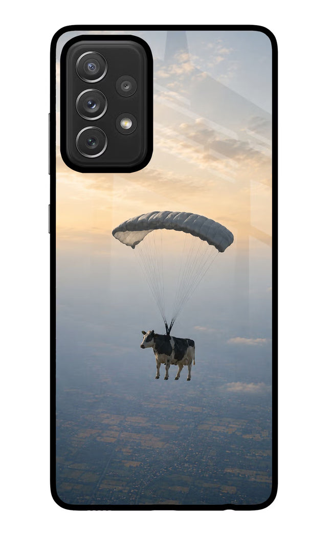 Skydiving Cow Samsung A72 Glass Case Back Cover by Casekaro