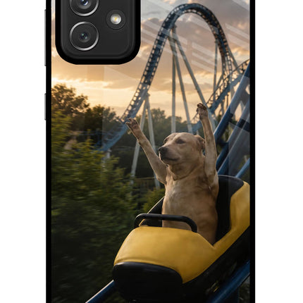 Rollercoaster Dog Samsung A72 Glass Case Back Cover by Casekaro