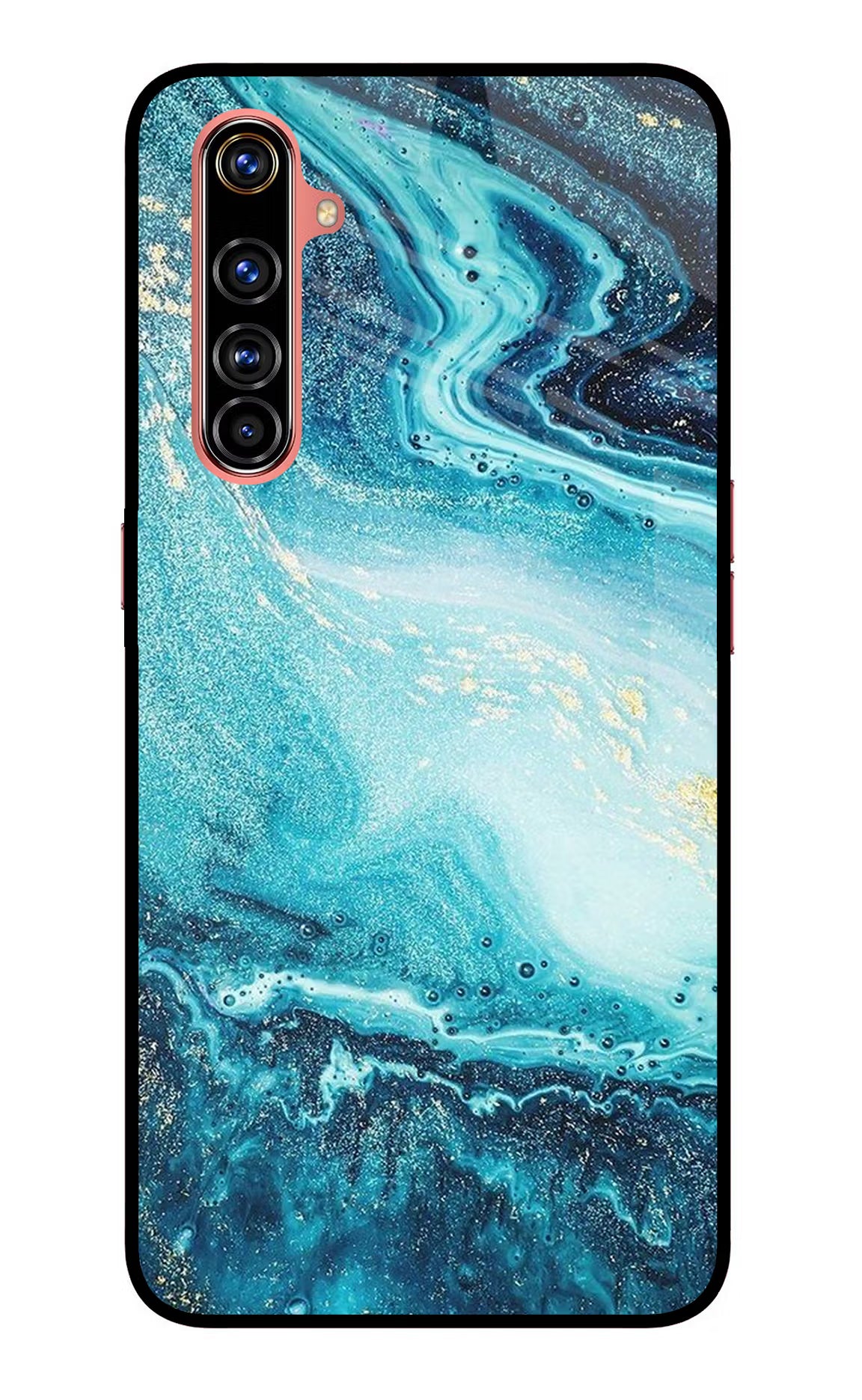 Blue Glitter Marble Realme X50 Pro Glass Case Back Cover by Casekaro