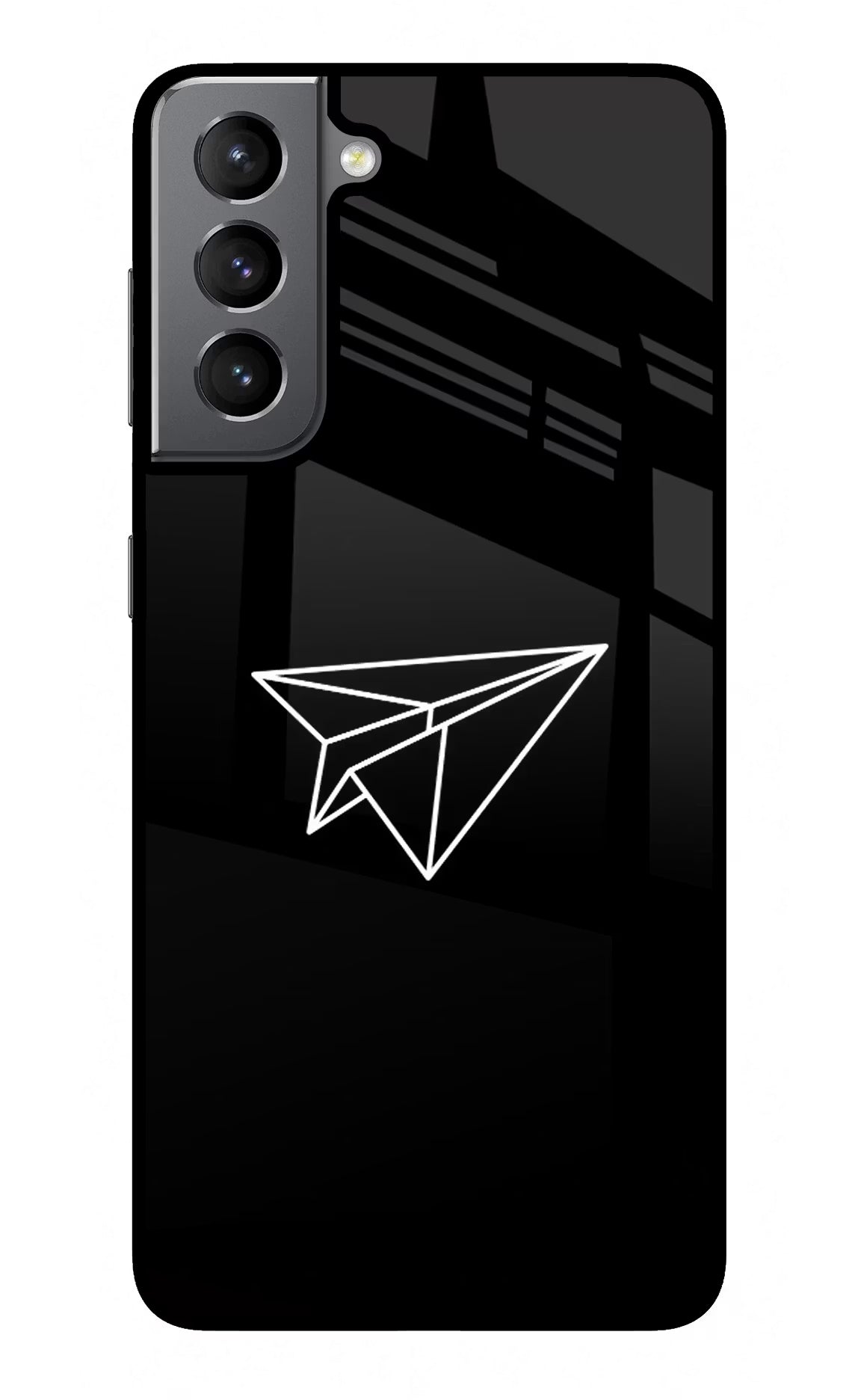 Paper Plane White Samsung S21 Glass Case Back Cover by Casekaro