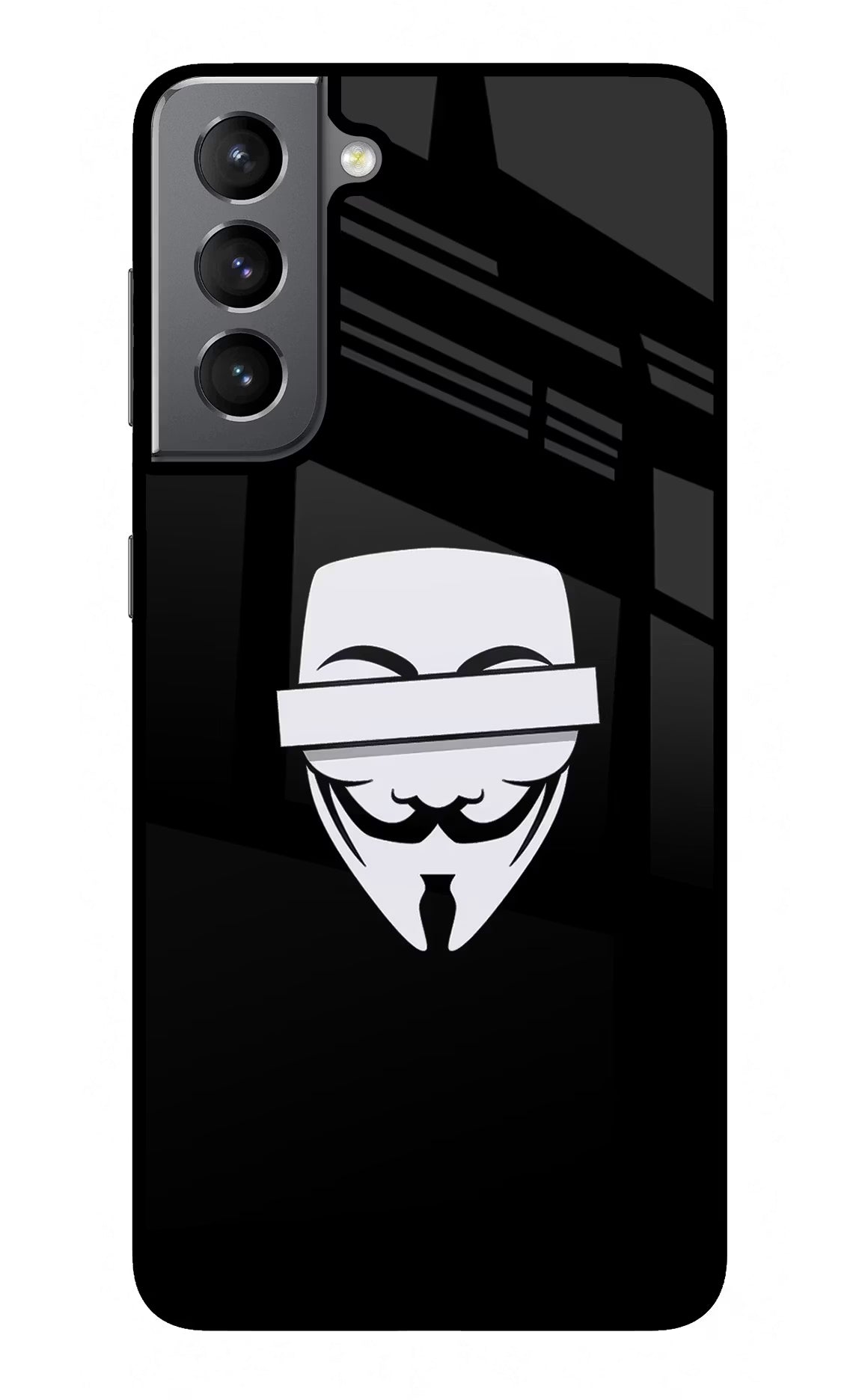 Anonymous Face Samsung S21 Glass Case Back Cover by Casekaro